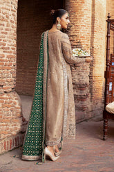 Heritage Charm – Beige Embroidered Ensemble with Emerald Dupatta
